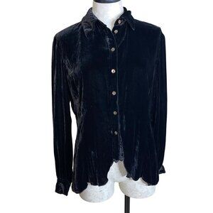 Ryan Michaels Womens Blouse Size Medium Black Velvet Button Down Long Sleeve